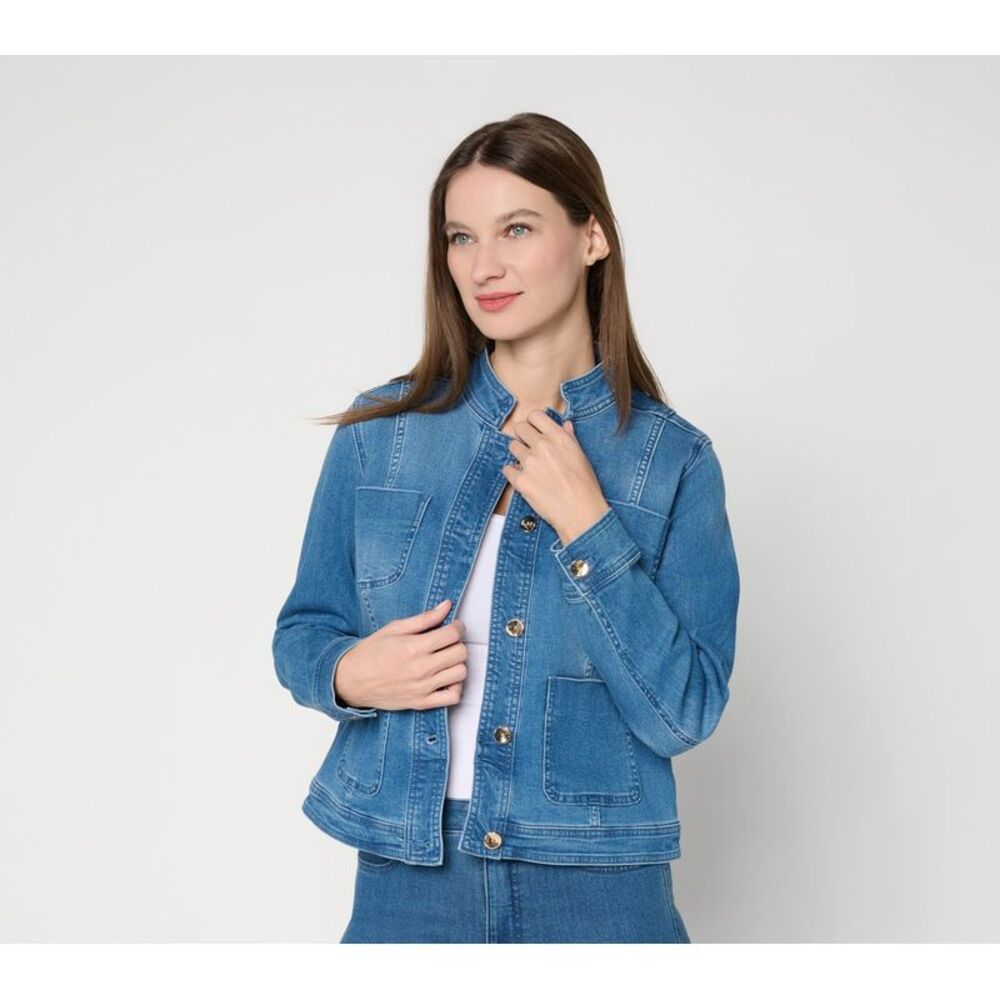 Susan Graver Women's Jacket Sz M Make Your Selection: Denim Buttons Blue